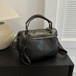 Retro Bostono didelės talpos moteri&scaron;kos rankinės per petį Mink&scaron;tos PU odos vienspalvės moteri&scaron;kos rankinės 30x11x20cm juoda