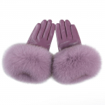 Moteri&scaron;kos pir&scaron;tinės i&scaron; natūralios ėriuko odos su tikros lapės kailio apdaila ant rie&scaron;o, žieminės &scaron;iltos vairavimo pir&scaron;tinės - pamu&scaron;alas i&scaron; aksomo S 17cm