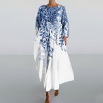 Madinga moteri&scaron;ka suknelė su apvaliu kaklu su spaudiniais trimis ketvirčiais rankovėmis laisvomis ki&scaron;enėmis XL balta