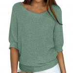 Moteri&scaron;ki vir&scaron;utiniai drabužiai apvaliu kaklu, 3/4 rankovėmis, vienspalviai mar&scaron;kinėliai Laisvi mezgimo palaidinė, elastinga, kvėpuojanti vir&scaron;ūnė, gatvės apranga XL &scaron;viesiai žalios spalvos