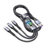 3 in 1 100w skaidrus greito įkrovimo laidas C tipo Usb Micro skirtas iPhone Samsung Huawei Xiaomi pilotinės lempos įkroviklis USB C 1.2m juoda