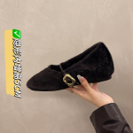 Madingi AJGS Nauji Eleganti&scaron;ki Sagtis Dirželis Kailiniai Mary Jane Batai Moteri&scaron;ki Jaukūs Mink&scaron;ti Pūkuoti Baleto Plok&scaron;tapadžiai Moteri&scaron;ki Plu&scaron;iniai Seklūs Mokasinai Glausta Suknelė 40 juoda