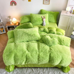 Mink 4 dalių lovos komplektas žiemai sutir&scaron;tintas pliu&scaron;inis Mink Velvet Crystal Velvet Love pagalvė Standard ry&scaron;kiai žalia spalva