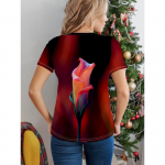 Flower Print T-shirt, Casual Crew Neck Short Sleeve Top For Spring & Summer, Women's Clothing S