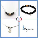 Pierres et Min&eacute;raux. Parure Bracelet Collier Perles Onyx noir mat + Jaspe Paysage 8 mm. Taille personnalisable.