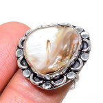 Natural Biwa Pearl Gemstone 925 Sterling Silver Jewelry Ring Size 7.5 u9v74