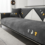 Mink&scaron;tas &scaron;enilinis siuvinėjimas keturių sezonų universalus sofos rank&scaron;luostis, L formos sekcinis neslystantis sofos užvalkalas svetainei 90x210cm pilka