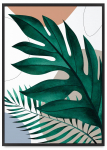 Plakat boho zielone liście w czarnej ramce 21x30 cm