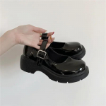Lakinės odos Mary Jane batai moterims, preppy stiliaus, su kulk&scaron;nies sagtimi, platforminiai auk&scaron;takulniai, moteri&scaron;ki japoni&scaron;ko stiliaus auk&scaron;ti kulnai, mokykliniai batai Mujer 35 juoda