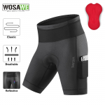 WOSAWE Men's Road Cycling Breathable Stretch Athletic Foam Padded Side Pocket Night Cycling Shorts S juoda