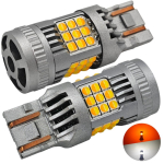 2 vnt. W21/5W LED lemputė 7443 12-24V baltai oranžinė be klaidų galinga