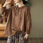 Moteri&scaron;ki vintažiniai mar&scaron;kinėliai su gobtuvu Vienspalviai mar&scaron;kinėliai ilgomis rankovėmis medvilnės mi&scaron;inio mar&scaron;kinėliai Pavasario sagomis Laisvi laisvi mar&scaron;kinėliai L