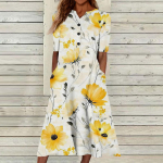 Moterų vasaros laisvalaikio gėlių (Gradientas) Suknelė su ra&scaron;tu trumpomis rankovėmis S geltona