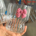 Rožinis lankelis stiklas mielas vandens puodelis animacinis lankas stiklinis puodelis dryžuotas mielas papuo&scaron;tas kavos puodelis buitinis vaisių arbata limonadas mergaičių dovana tamsiai rausva spalva