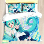 Hatsune Miku Anime 100% Poliesterio Patalynės Komplektas Antklodės Užvalkalo Komplektas Spausdintas Animacinis Namų Dekoras EU single(135x200cm)
