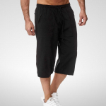 Inen trumpi vyri&scaron;ki 3/4 ilgio kelių medvilniniai didelio dydžio auk&scaron;tu juosmeniu plius dydžio bermudų &scaron;ortai Vyri&scaron;ki ilgi vyri&scaron;ki vasariniai bridžai M juoda