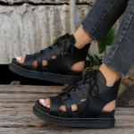 Madingos Retro Moteri&scaron;kos Platformos Sandalai PU Oda Tu&scaron;čiaviduriai &Scaron;nyrikliai Plei&scaron;tai Gladiatoriaus Batas Atviras Pir&scaron;tas Slingback Storas Padas &Scaron;aunūs Batai Sandalai 35 juoda