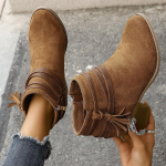 Rudens žiemos Moteri&scaron;ki Vintažiniai Vakarų Kauboji&scaron;ki Batai Su Kutais Odiniai Ankle Booties Moteri&scaron;ki Klostuoti Auk&scaron;takulniai Vidurio Blauzdos Batai Moterims 39 brown