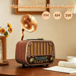 Daugiajuostis vintažinis radijas, ne&scaron;iojamas FM AM SW radijas, belaidis muzikos transliavimas ir TF kortelės atkūrimas, retro stilius namams/sodui ruda