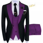 Danmo Kostiumas Slim Fit Vyri&scaron;ki Kostiumai Slim Fit Verslo Kostiumai Jaunikio Juodi Smokingai Formalioms Vestuvėms Kostiumo &Scaron;varkas Kelnės Liemenė 3 Dalys M violetinė