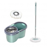 Spin Mop kibiro rinkinys su 2 pakaitiniais skudurais nerūdijančio plieno rankena, besisukanti sistema, sausa &scaron;lapia &scaron;luostė buitiniam valymui