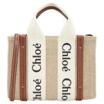 Chloe Woody logotipas spausdintas drobės ir odos pirkinių krep&scaron;ys Moteri&scaron;ki pirkinių krep&scaron;iai Off-White CHC22-AS397I26-90U Basic Set (Bag+Dust Bag)
