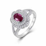 I&scaron;skirtinis 925 svarų sterlingų sidabro žiedas Natūralus longrido rubinas Liepos mėnesio akmuo Gėlės dizainas prabangi bižuterija moters Valentino dienai US RING SIZE:10# raudona