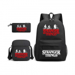 (Juoda)Stranger Things kuprinė 3 dalių rinkinys Studento mokyklinė kuprinė Drobės krep&scaron;ys