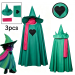Deltarune Ralsei Cosplay Pilnas Rinkinys, 3 Dalys Žalias Apsiaustas, Burtininko Skrybėlė ir Rožinis &Scaron;alikas, Helovino Žaidimo Vaidmenų Kostiumas L blue