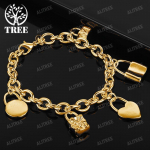 ALITREE 18K Auksas 925 Sterlingas Sidabras &Scaron;irdelės Užrakto Grandinėlės Apyrankės Moteriai vakarėliui Vestuvėms Madingi Žavesio Papuo&scaron;alai Gimtadienio Dovana 20cm sidabras