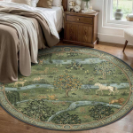 Kotedžo estetika Namų dekoras Pauk&scaron;tis Granatas Apvalus kilimas Vintažinis Botaninis Gėlėtas Mink&scaron;tas Neslystantis kilimas Svetainei 120X120CM