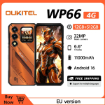 OUKITEL WP66 Android 16 I&scaron;manusis telefonas, 36 GB RAM + 512 GB ROM I&scaron;manusis telefonas 11000 mAh, 6,6 120 Hz HD+ Ekranas, 32 MP Kamera oranžinė