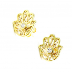 Les Tr&eacute;sors De Lily [C5749] - Boucles Plaqu&eacute; Or 'Main de Fatma' Blanc