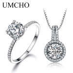 UMCHO Solid 925 Sterling Sidabro papuo&scaron;alų cirkonio žiedo pakabukai karoliai moterims vestuvinių papuo&scaron;alų rinkinys