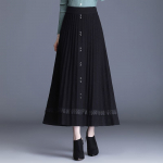 Rudens žiemos moteri&scaron;kas midi megztas sijonas moteri&scaron;kas sijonas auk&scaron;tu juosmeniu storas, tvirtas, plonas vidutinio ilgio A formos klostuotas sijonas S juoda