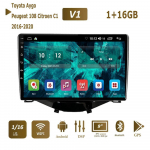 &bdquo;Android 2 Din&ldquo; automobilio daugialypės terpės grotuvas, skirtas Toyota Aygo Peugeot 108 Citroen C1 2016-2020 galvos blokas Stereo Carplay GPS navigacija BT WIFI
