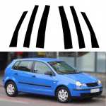 6 vnt blizgus juodas automobilio lango statramsčio stulpų apdailos dangtelis, skirtas Volkswagen Polo Mk4 (9N)5 durų hečbeko 2002-2010 m. automobilių lipdukai