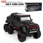1/22 mastelio Benz G63 AMG 6x6 V12 visureigio juodo pikapo modelio automobilis, cinko lydinio patraukiamas atgal Žaislinis automobilis su garsu ir &scaron;viesa, skirta vaikams berniukui, mergaitei 1/22-23.5x11x10cm juoda