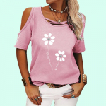 Moteri&scaron;ki kasdieniai mar&scaron;kinėliai apvalia i&scaron;kirpte, atidengiantys pečius, vasariniai mar&scaron;kinėliai trumpomis rankovėmis, užvelkami, su spauda S rožinė