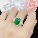 BELLA BOX Online Red Live Naujas Simuliacinis Natūralus Ledas Chalcedonas Jaspis Open Ring Moteri&scaron;kas auk&scaron;čiausios klasės pilnas deimantinis žiedas 17.3mm auksas