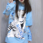 Y2k Anime Graphic mar&scaron;kinėliai Goth su skeltomis rankovėmis Kawaii Mieli mar&scaron;kinėliai Moteri&scaron;ki Egirl Harajuku Top Femme Summer One Size mėlyna