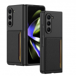 GKK itin plonas smūgiams atsparus plastikinis dėklas, skirtas Samsung Galaxy Z Fold 5 5G Back Odinis kortelių krep&scaron;ys kietas apsauginis dangtelis Samsung Z Fold 5 juoda