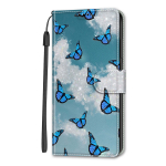 White Cloud Blue Butterfly PU odinė piniginė apverčiama nuotraukų rėmelių knygos dėklas, skirtas iPhone Samsung Huawei Honor Xiaomi Redmi Oppo Sony Motorola Nokia Google Sony Xperia 5 IV mėlyna