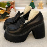 Pu Oda Moteri&scaron;ki Platforminiai Loafers Gothic Black Chunky Auk&scaron;takulniai Pompos Moteri&scaron;ki Preppy Style Jk Uniform Batai 38