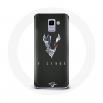 Coque pour Samsung Galaxy A8 2018 Vikings S&eacute;rie Saison 6 logo V Ep&eacute;e Gris Fond Noir