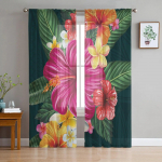 Gėlės Lapas Žalia Tiulio Užuolaida Namų Biuro Langų Dekoras Miegamasis Virtuvė Balkonas Moderni Skaidri Užuolaida 135W x 160H(cm) x 2