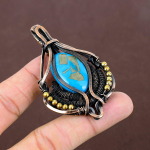 Natural Irani Firoza Gemstone Handmade Copper Wire Wrap Pendant 2.87 y8w78
