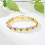 Prabangūs variniai papuo&scaron;alai moterims apyrankės 14K paauksuota kvadratinė daugiaspalvio cirkonio apyrankė įvairiaspalvis