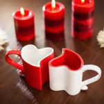 Duo de tasses romantiques en coeur s'embo&icirc;tent rouge et blanc