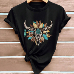 Mada Moterų Gyvūnas Karvės Skeletas Gėlių Ra&scaron;tas Mar&scaron;kinėliai Juokingi Kasdieniai O formos i&scaron;kirptė Trumpomis Rankovėmis Mar&scaron;kinėliai Vasariniai Moteri&scaron;ki Mar&scaron;kinėliai XS juoda